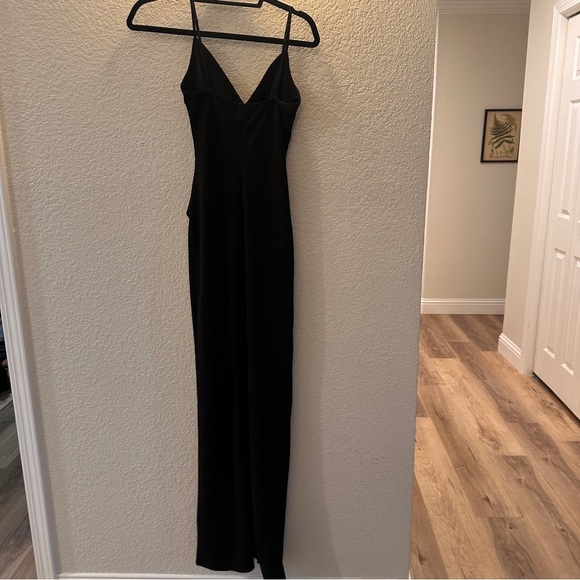 Classic Black Formal Maxi Dress XS Spaghetti Straps Ruched Front Elegant Gown - Picture 5 of 11